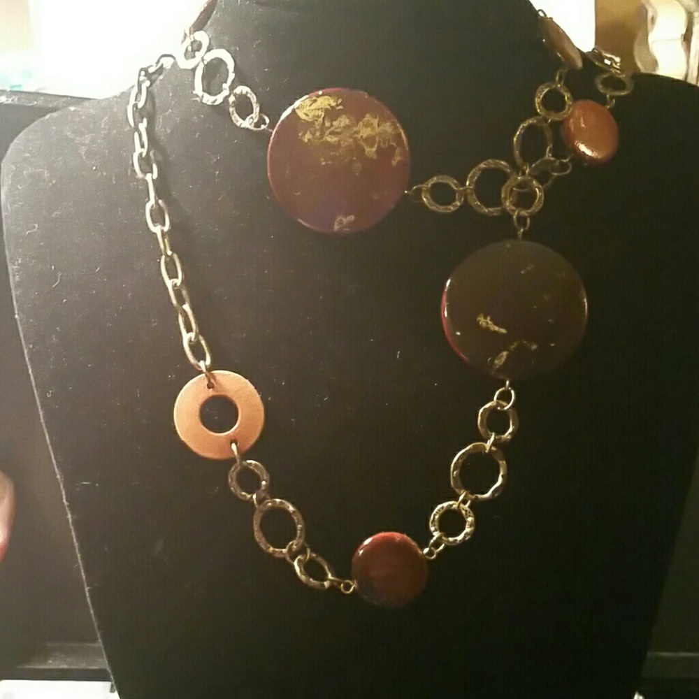 Round wood pieces and banged antique gold pieces